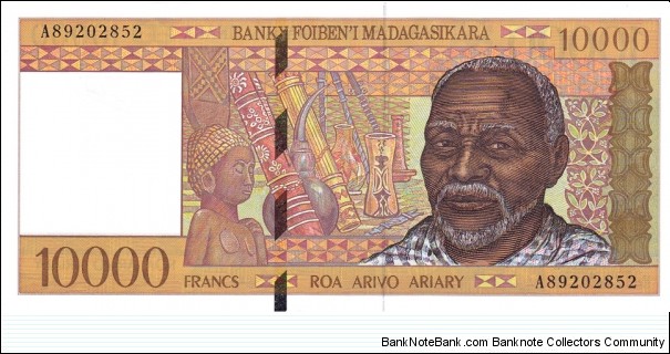 Madagascar P79 (10000 francs ND 1995) Banknote