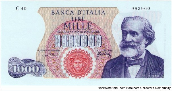 1000 Lire G.Verdi, type 1 Banknote