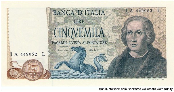 5000 Lire C.Colombo, type 2 Banknote