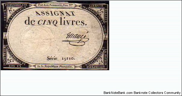 5 Livres__ pk# A 76__ 31.10.1793__ Different Signature  Banknote