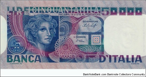 50.000 Lire 'Volto di donna' Banknote