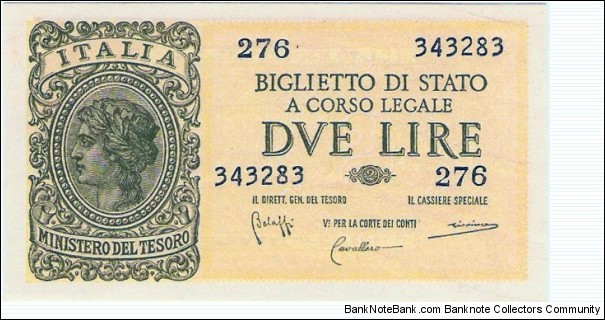 2 Lire, 'Luogotenenza' Banknote