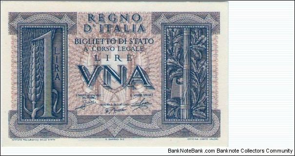 1 Lira 'Impero', Fascist regime Banknote