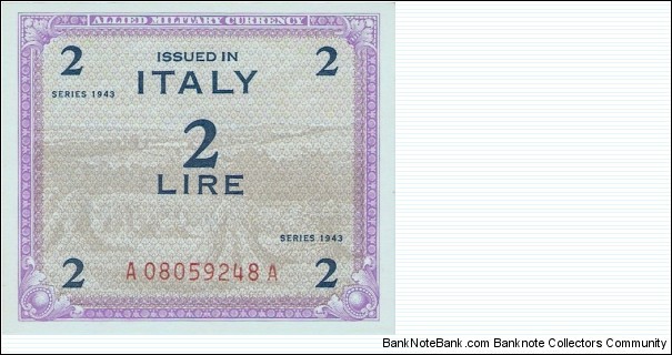 2 'AM' Lire, American War Currency during the invasion of Italy in WWII Banknote