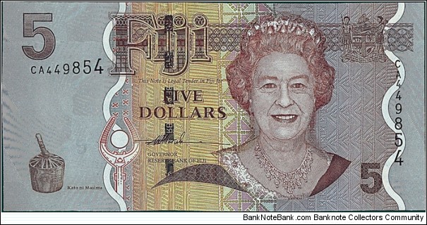 Fiji N.D. (2007) 5 Dollars.

Cut unevenly. Banknote