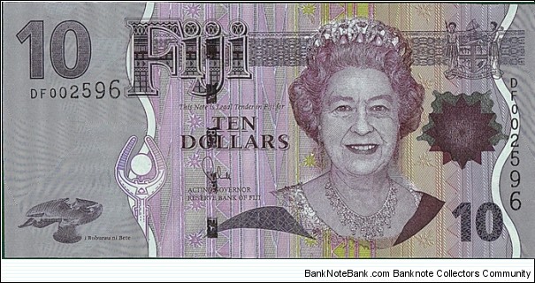 Fiji N.D. (2011) 10 Dollars.

Cut unevenly. Banknote