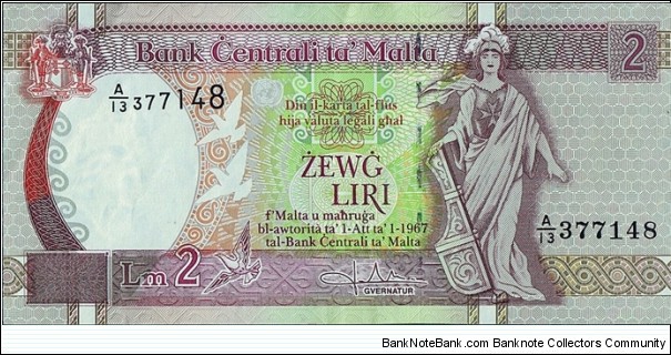 Malta N.D. 2 Pounds. Banknote