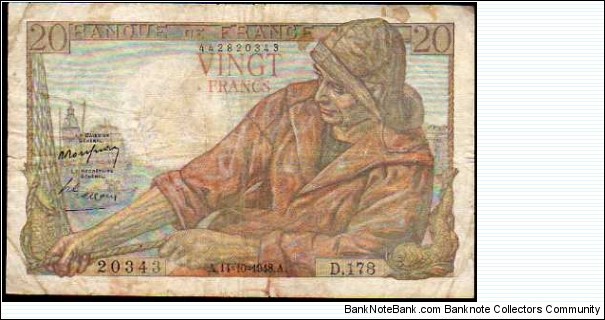 20 Francs__
pk# 100 c__
14-10-1948 Banknote
