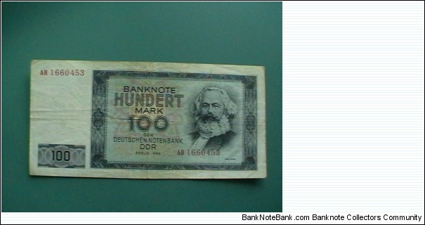 100 MARK from DDR, East Germany.Banknote with Karl Marx and Brandenburger Tor. Banknote