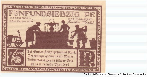 Notgeld 75 Pfennig Banknote