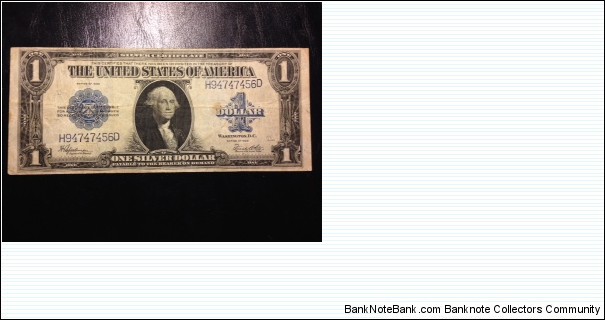 A relatively common 1923 $1 silver certificate with the Speelman-White signature combination. Banknote
