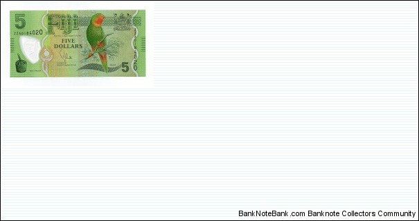 5 Dollars Replacement ZZ Prefix Government of Fiji Polymer Banknote