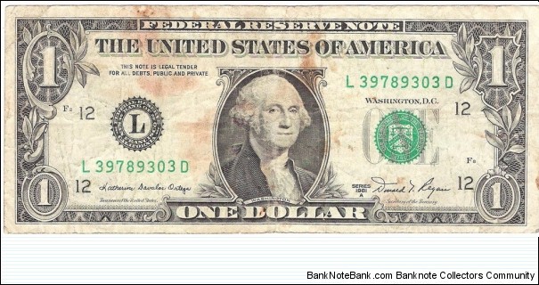 1 Dollar(San Francisco/ California-1981)  Banknote
