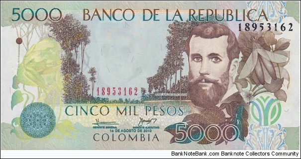 Colombia P452 (5000 pesos 1/8-2010) Banknote