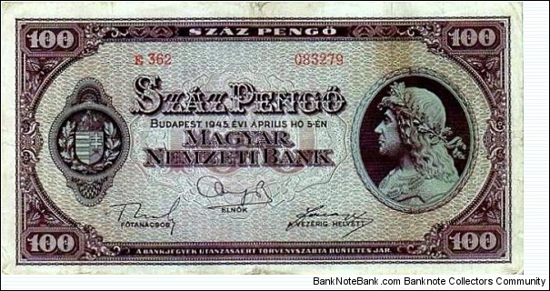 Magyar Nemzeti Bank - 100 Pengo Banknote