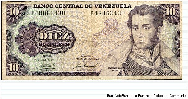 10 Bolivares__
pk# 60__
06.10.1981 Banknote