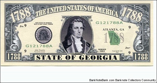 1788 State of Georgia__ pk# NL__ Not Legal Tender  Banknote