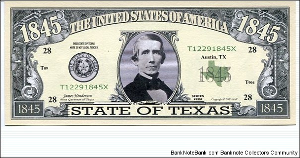 1845 State of Texas__ pk# NL__ Not Legal Tender  Banknote