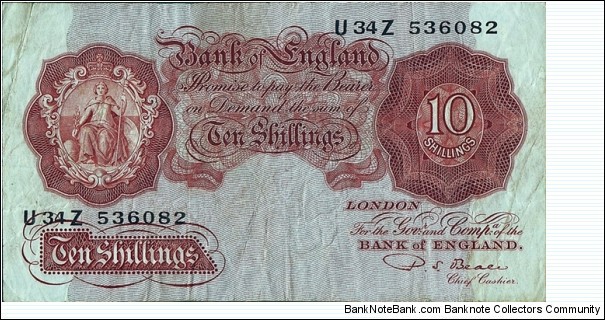 England N.D. (1950) 10 Shillings.

Prefix & suffix letters in the prefix. Banknote