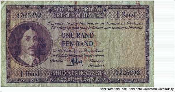 South Africa N.D. (1961) 1 Rand.

'English on Top' type. Banknote
