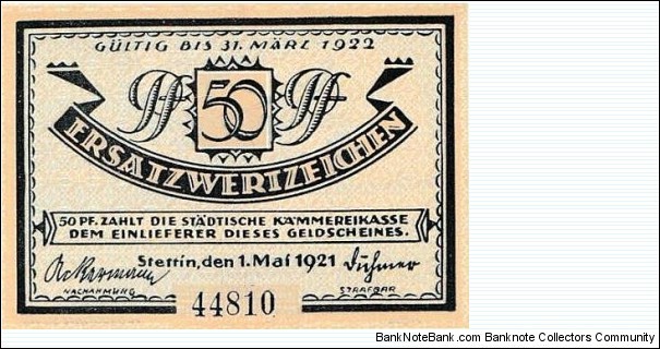 50 Pfg. Notgeld City of Stettin/Szczecin Banknote