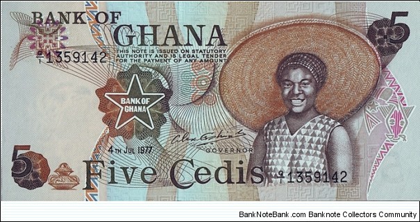 Ghana 1977 5 Cedis. Banknote