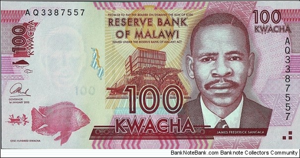 Malawi 2013 100 Kwacha. Banknote