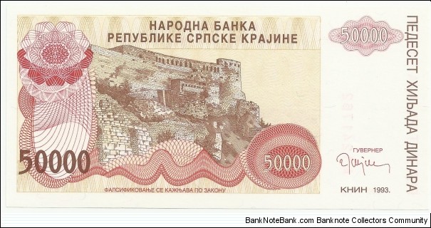 Krajina Serbia 50.000 Dinara 1993 Banknote