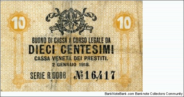 Casa Veneta dei Prestiti 10 Centesimi Banknote