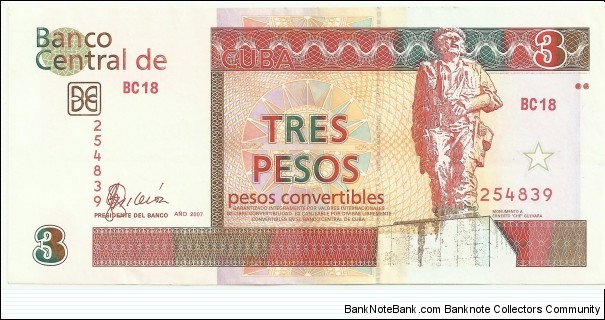 Cuba 3 Pesos Convertibles 2007 Banknote