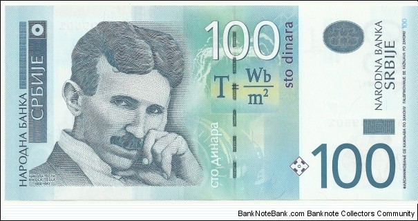 Serbia 100 Dinara 2013 Nikola Tesla Banknote