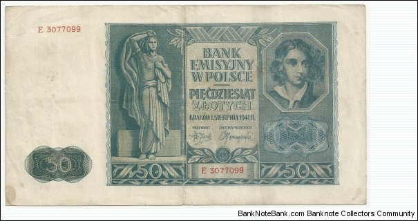 Poland 50 Zlotych 1941 Banknote
