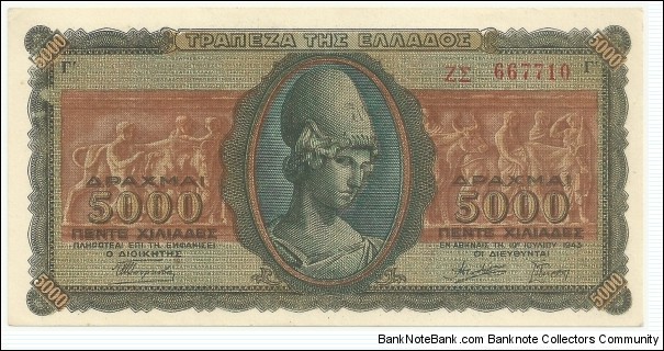 Greece 5000 Drahmai 1943-dark- Banknote