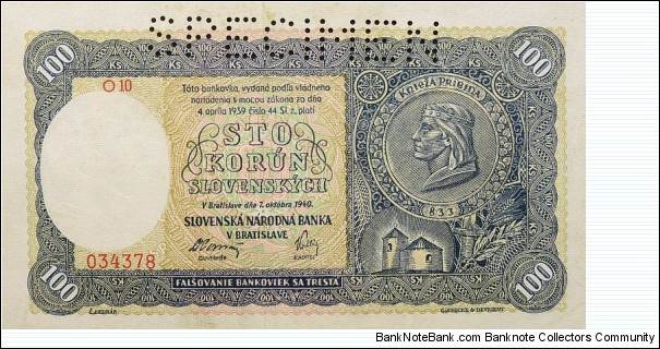 100 Korun - Specimen Banknote