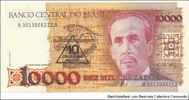 Brasil 10 Cruzados Novos (10000 Cruzados) ND(1989) Banknote