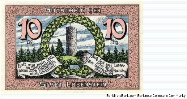 10 Pfg. Lobenstein Notgeld Banknote