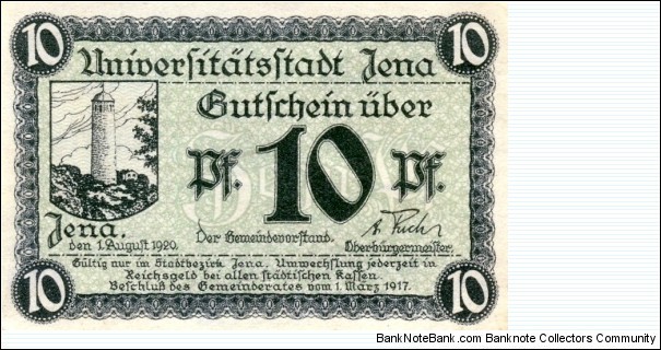 10 Pfennig Notgeld City of Jena Banknote