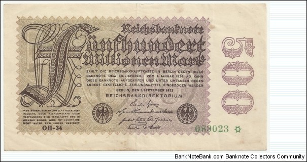 Germany-Weimar 500 Million Mark 1923 Banknote