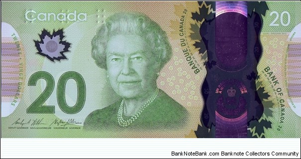 Canada 2015 20 Dollars.

Commemorates Queen Elizabeth II becoming the longest reigning monarch in British Commonwealth history. Banknote