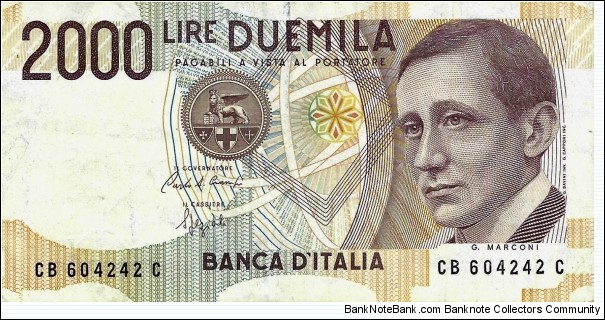 ITALY 2000 Lire 1990 Banknote