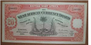 20 Shillings. Uniface except for an Arabic Script; strikingly beautiful. Banknote