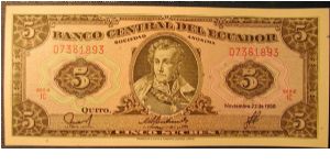Ecuador 5 Sucres 1988 Banknote
