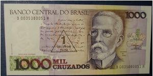 Brazil 1 Cruzado on 1000 Cruzados 1989 Banknote