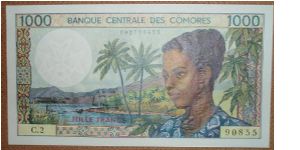 1000 Francs, engraved printing. Banknote