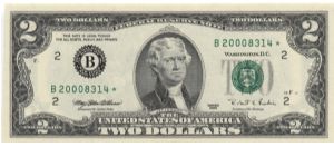 2 dollars. Millenium star note. Banknote
