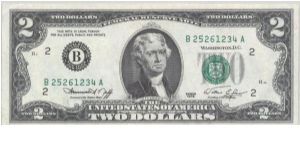 2 DOLLARS, 1976, LETRA B Banknote