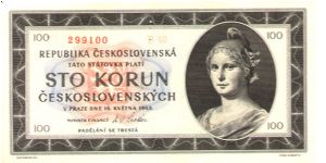 Czechoslovakia, 100 Korun, 1945,  P-67s Banknote