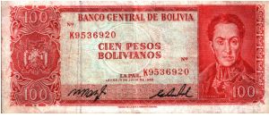 Bolivia - 100 Pesos Bolivianos - 1962 - P-164 Banknote