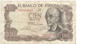100 Pesetas Spain 1970 Banknote