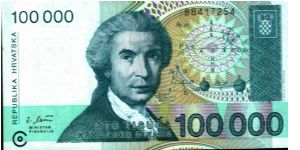 Croatia * 100.000 Dinars * 1993 * P24a Banknote